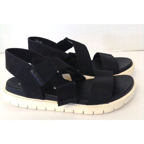 Mia Y2K Sandals 7.5M Black Platform Chunky Heel Double Strap Open Toe 90s Style - Picture 1 of 12